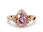 Cluster Engagement Ring Setting for Fancy Pink Pear-Shaped Center with Milgrain Shoulder Clusters and Prong Head in Rose Gold