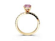 Open Basket Engagement Ring Setting for Fancy Pink Cushion Cut Center with Pave Band and Prong Head in Yellow Gold
