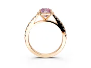 Halo Engagement Ring Setting for Fancy Pink Cushion Cut Center with Full Pave Band and Prong Head in Rose Gold