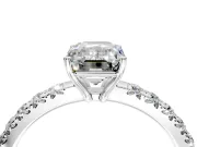 Solitaire Engagement Ring Setting for Emerald Cut Center with Large Accent Band and Prong Head in Sterling Silver