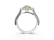 Milgrain Halo Engagement Ring Setting for Fancy Yellow Cushion Cut Center with Bezel Point Accents and Prong Head in Sterling Silver