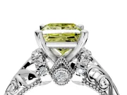 Solitaire Engagement Ring Setting for Fancy Yellow Princess Cut Center with Filigree Accent Basket and Prong Head in Platinum