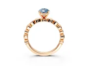 Solitaire Engagement Ring Setting for Fancy Blue Pear-Shaped Center with Beaded Bezel Station Band and Prong Head in Rose Gold