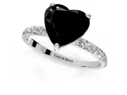 Solitaire Engagement Ring Setting for Fancy Black Heart-Shaped Center with Pave Accents and Prong Head in Platinum