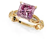 Solitaire Engagement Ring Setting for Fancy Pink Princess Cut Center with Marquise Panel Band and Prong Head in Yellow Gold