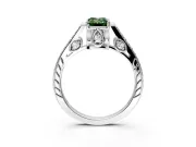 Cathedral Engagement Ring Setting for Fancy Green Emerald Cut Center with Antique-Style Pave Band and Prong Head in White Gold