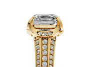 Solitaire Engagement Ring Setting for Asscher Cut Center with Accented Split Shank and Prong Head in Yellow Gold