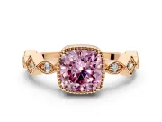 Milgrain Bezel Engagement Ring Setting for Fancy Pink Cushion Cut Center with Marquise Stations and Bezel Head in Rose Gold