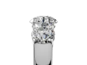 3 Stone Engagement Ring Setting for Round Cut Center with Raised Basket Heads and Prong Head in Platinum