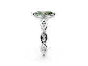 Solitaire Engagement Ring Setting for Fancy Green Marquise Center with Accented Twist Band and Leaf Prong Head in Sterling Silver