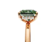 Hidden Halo Engagement Ring Setting for Fancy Green Radiant Cut Center with Thin Rounded Band and Prong Head in Rose Gold