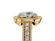 Milgrain Halo Engagement Ring Setting for Oval Center with Pave Band and Prong Head in Yellow Gold