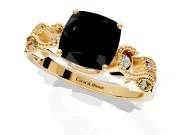 Leaf Engagement Ring Setting for Fancy Black Cushion Cut Center with Milgrain Accent Band and Prong Head in Yellow Gold