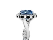 Halo Engagement Ring Setting for Fancy Blue Cushion Cut Center with Pave and Plain Twist Band and Prong Head in Sterling Silver