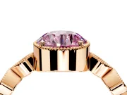 Vintage Station Engagement Ring Setting for Fancy Pink Round Cut Center with Accents and Prong Head in Rose Gold
