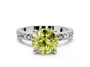 Solitaire Engagement Ring Setting for Fancy Yellow Round Cut Center with XO Engraved Band and Prong Head in Platinum