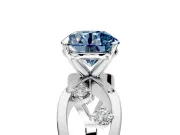 Solitaire Engagement Ring Setting for Fancy Blue Round Cut Center with Criss-Cross Accent Band and Prong Head in Sterling Silver