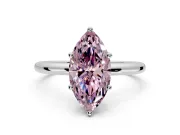 Hidden Halo Engagement Ring Setting for Fancy Pink Marquise Center with Thin Round-Wire Band and Prong Head in White Gold