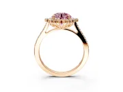 Sunburst Halo Engagement Ring Setting for Fancy Pink Round Cut Center with Pave Band and Prong Head in Rose Gold