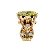 Leaf Engagement Ring Setting for Fancy Yellow Oval Center with Milgrain Accent Band and Prong Head in Yellow Gold