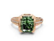 Solitaire Engagement Ring Setting for Fancy Green Radiant Cut Center with Accented Split Shank and Prong Head in Rose Gold