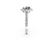 Milgrain Floral Halo Engagement Ring Setting for Fancy Green Heart-Shaped Center with Pave Band and Prong Head in Sterling Silver