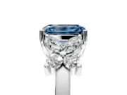 Floral Engagement Ring Setting for Fancy Blue Emerald Cut Center with Marquise Cluster Shoulders and Prong Head in Platinum