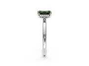 Hidden Halo Engagement Ring Setting for Fancy Green Emerald Cut Center with Thin Round-Wire Band and Prong Head in Platinum