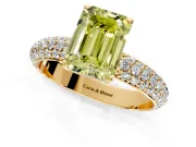 Solitaire Engagement Ring Setting for Fancy Yellow Emerald Cut Center with Domed Multi-Row Pave Band and Prong Head in Yellow Gold