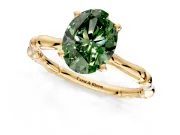 Solitaire Engagement Ring Setting for Fancy Green Oval Center with Bamboo Band and Prong Head in Yellow Gold