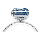 Solitaire Engagement Ring Setting for Fancy Blue Asscher Cut Center with Pave Accents and Prong Head in Sterling Silver