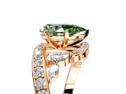 Solitaire Engagement Ring Setting for Fancy Green Pear-Shaped Center with Pave Bypass Twist Band and Prong Head in Rose Gold