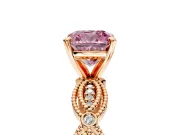 Solitaire Engagement Ring Setting for Fancy Pink Cushion Cut Center with Marquise Panel Band and Prong Head in Rose Gold