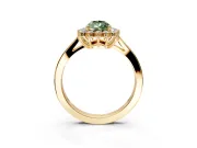 Starburst Halo Engagement Ring Setting for Fancy Green Pear-Shaped Center with Flat Cathedral Band and Prong Head in Yellow Gold