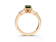 3 Stone Engagement Ring Setting for Fancy Green Emerald Cut Center with Channel Baguette Accents and Prong Head in Rose Gold