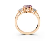 3 Stone Engagement Ring Setting for Fancy Pink Heart-Shaped Center with Matching Side Accents and Prong Head in Rose Gold