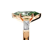 3 Stone Engagement Ring Setting for Fancy Green Marquise Center with Tapered Baguettes, Plain Band and Prong Head in Rose Gold