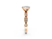 Solitaire Engagement Ring Setting for Radiant Cut Center with Milgrain Bezel Accents and Prong Head in Rose Gold