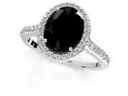 Halo Engagement Ring Setting for Fancy Black Oval Center with Pave Accents, Heart Basket and Prong Head in White Gold