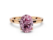 Solitaire Engagement Ring Setting for Fancy Pink Oval Center with Thin Rounded Plain Band and Prong Head in Rose Gold