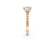 Solitaire Engagement Ring Setting for Radiant Cut Center with Bezel-Dot Beaded Band and Prong Head in Rose Gold