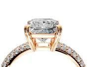 Solitaire Engagement Ring Setting for Princess Cut Center with Multi-Row Pave Accents and Basket Head in Rose Gold
