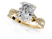 Solitaire Engagement Ring Setting for Radiant Cut Center with Narrow Twist Pave Band and Prong Head in Yellow Gold