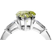 3 Stone Engagement Ring Setting for Fancy Yellow Heart-Shaped Center with Baguette Accents and Prong Head in Sterling Silver