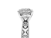 Solitaire Engagement Ring Setting for Cushion Cut Center with XO Engraved Band and Prong Head in Platinum