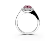 Halo Engagement Ring Setting for Fancy Pink Round Cut Center with Plain Tapered Band and Prong Head in Sterling Silver