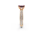 Solitaire Engagement Ring Setting for Fancy Pink Emerald Cut Center with Domed Multi-Row Pave Band and Prong Head in Rose Gold
