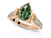 Solitaire Engagement Ring Setting for Fancy Green Pear-Shaped Center with Pave Cathedral Shoulders and Prong Head in Rose Gold