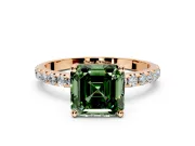 Solitaire Engagement Ring Setting for Fancy Green Asscher Cut Center with Micro Pave Band and Prong Head in Rose Gold