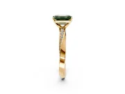 Side Accent Engagement Ring Setting for Fancy Green Emerald Cut Center with Accent Shoulders and Prong Head in Yellow Gold
